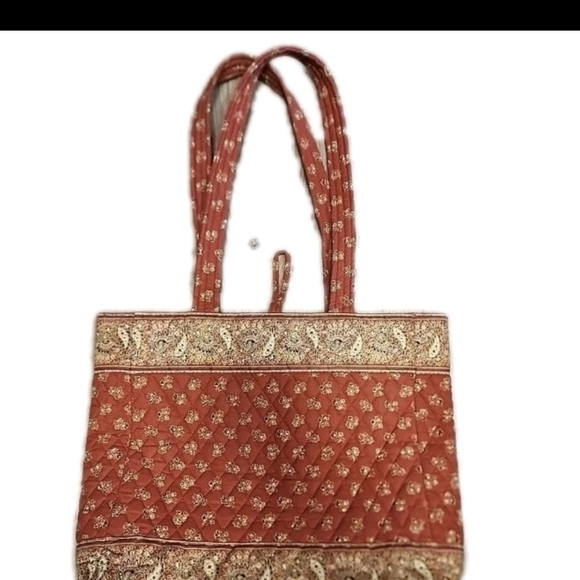 Maggi B Quilted Tote Bag Boho Floral Paisley Red Gold Shoulder Bag Pattern 💵 - Picture 4 of 6